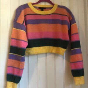 Forever 21 Striped Sweater Cropped Pink Yellow Purple Size S
